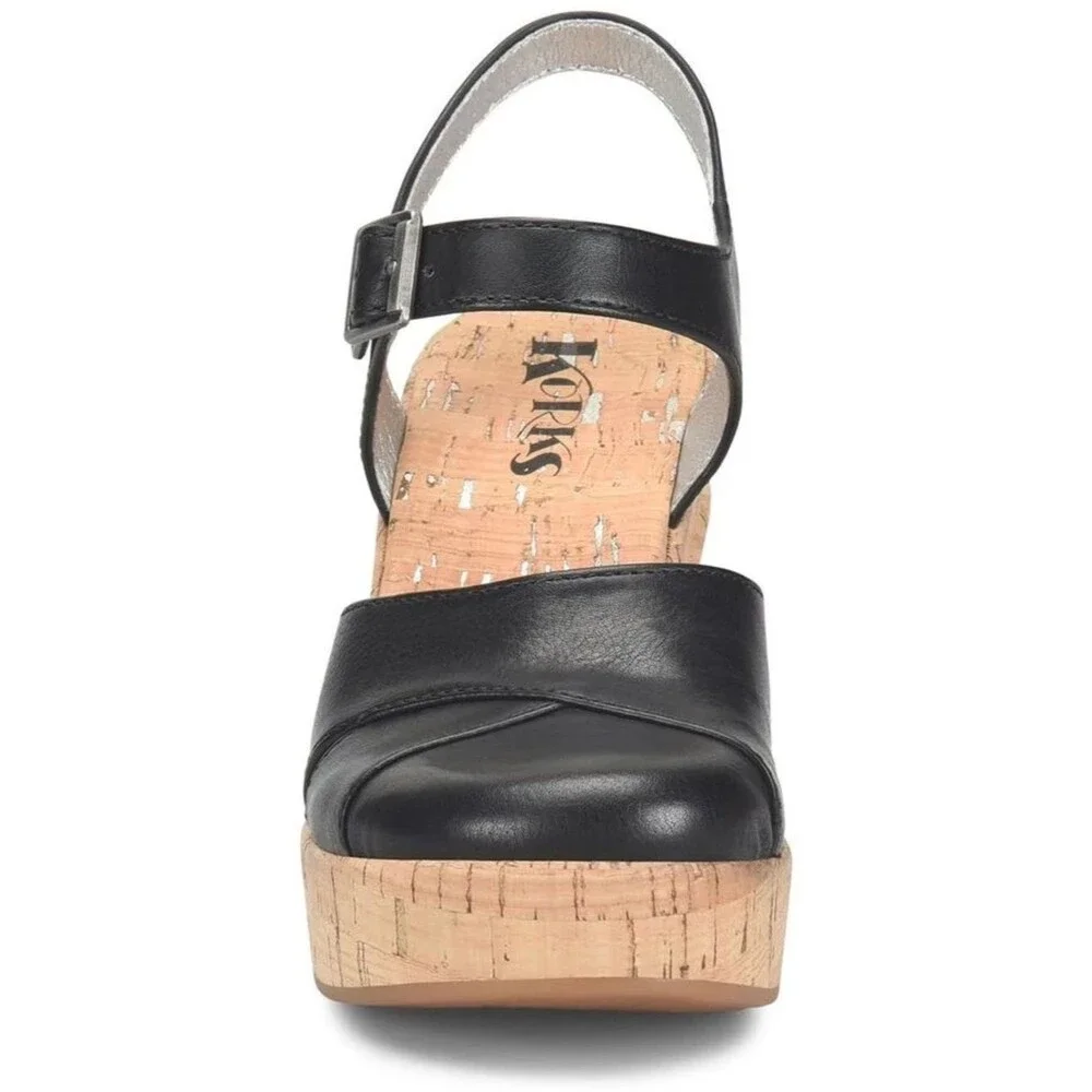 NIB Korks Kork-Ease ‘Babette’ Black Cork Platform Sandal Heels Summer New in Box